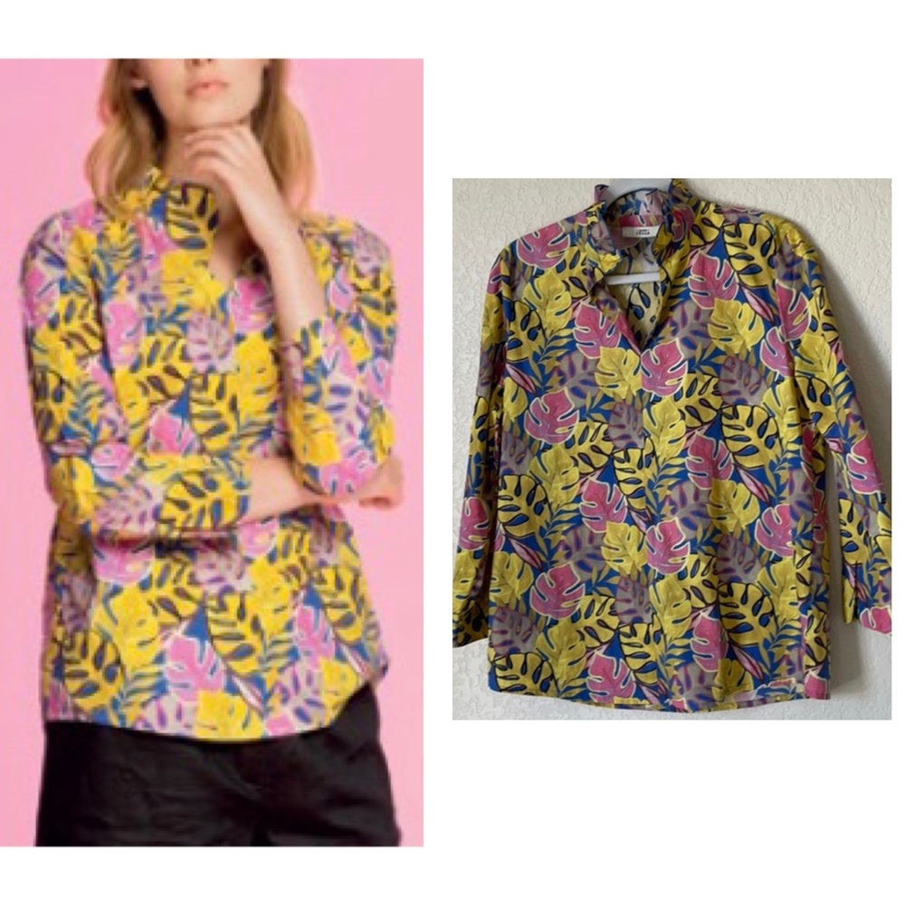 0039 Italy Derya Leaf Print Top Medium